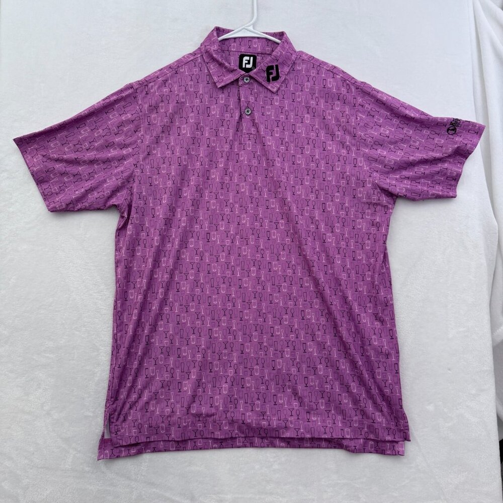 Footjoy Polo Shirt Mens L Purple Martini Wine Geometric Golf Performance